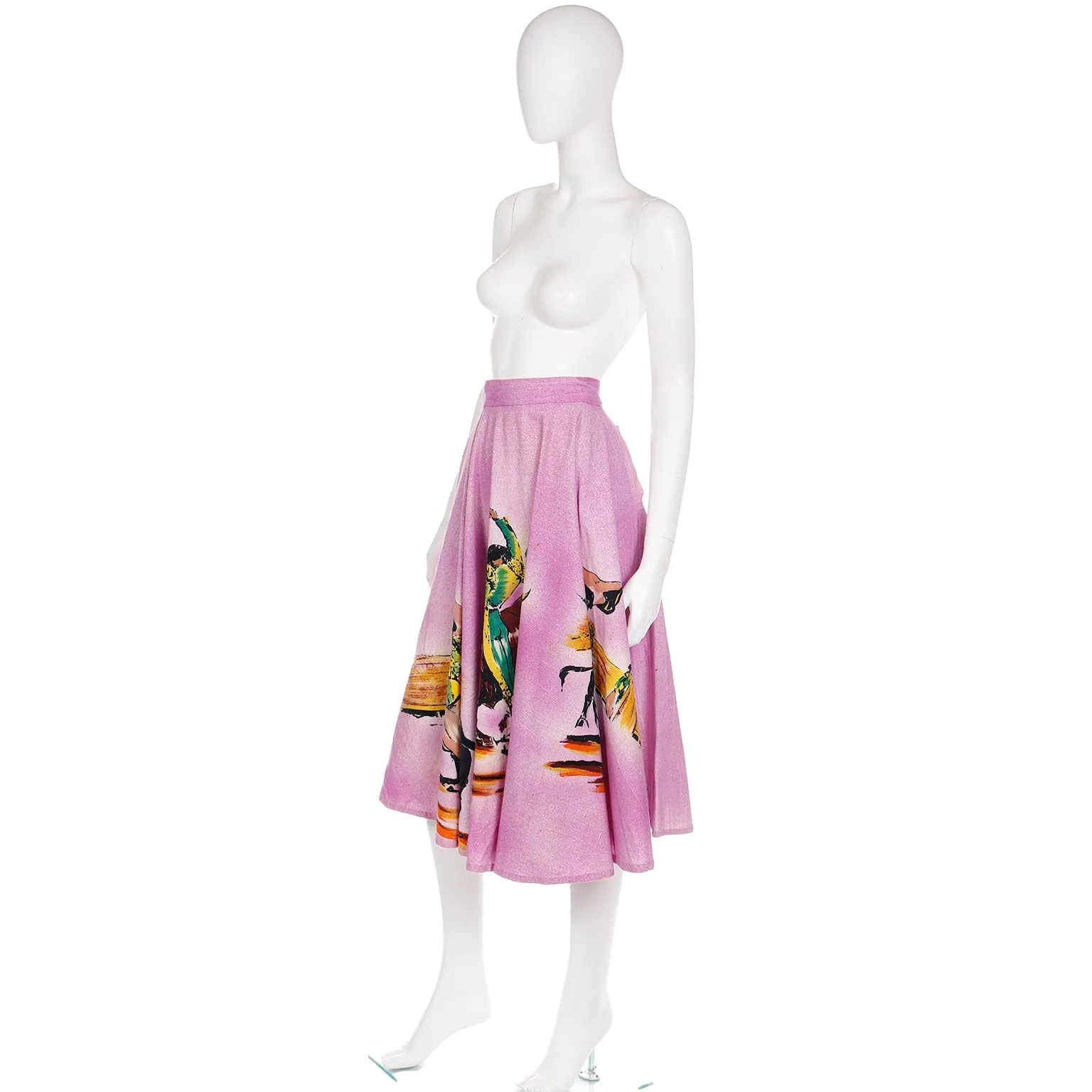 1950s Hand Painted Mexican Full Circle Bullfighter Theme Skirt