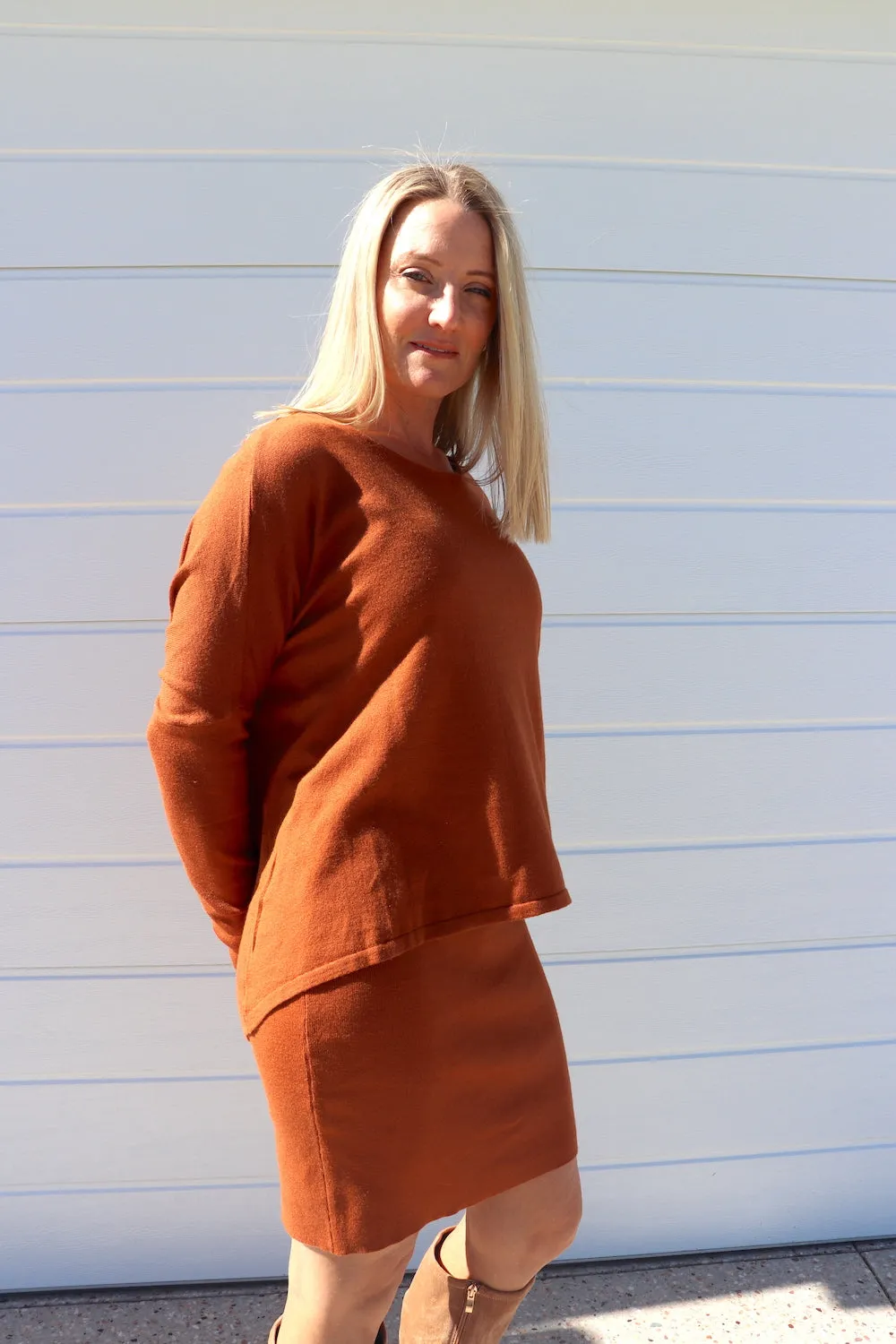 2 in 1 Lux Winter Knit Dress in Rust