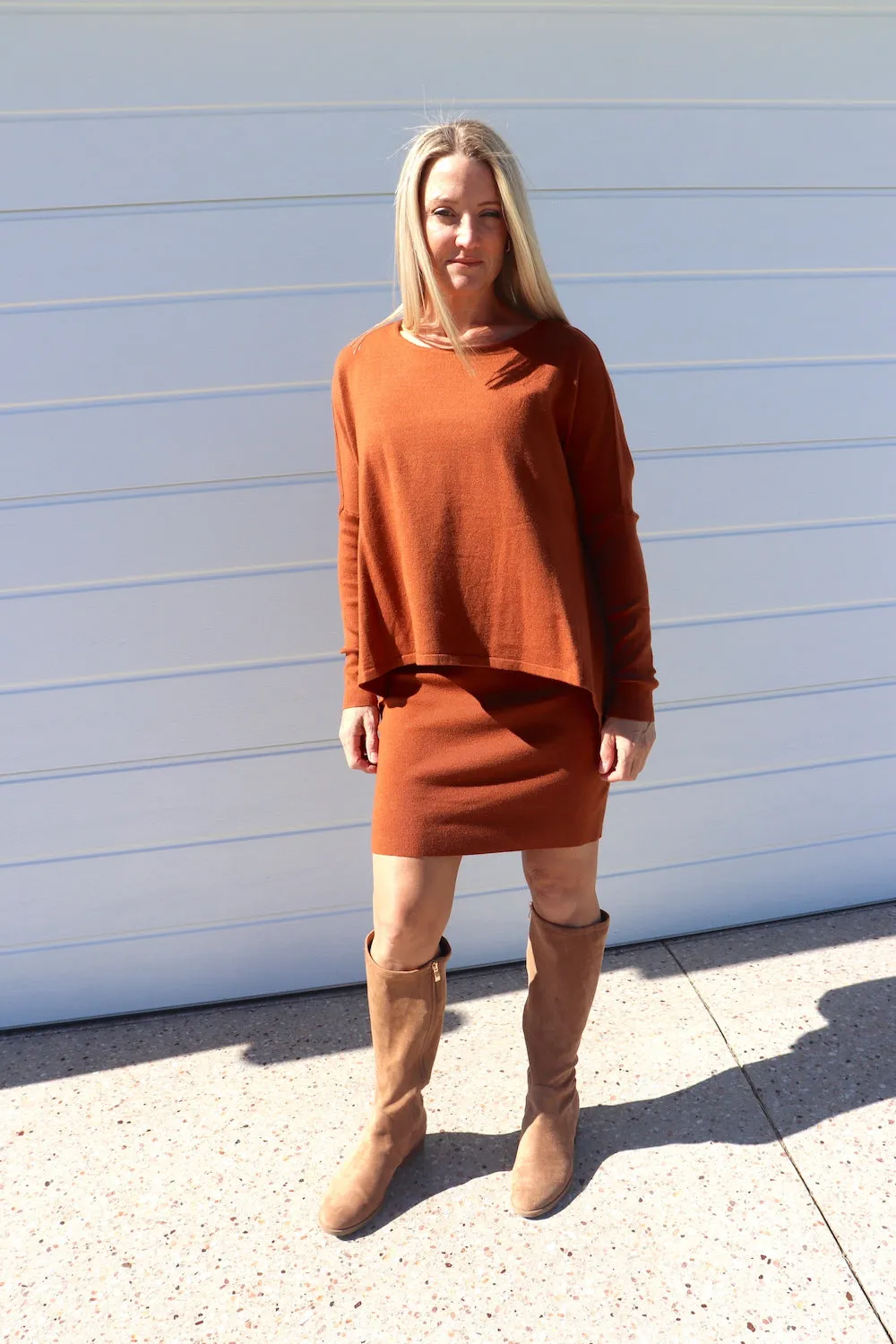 2 in 1 Lux Winter Knit Dress in Rust