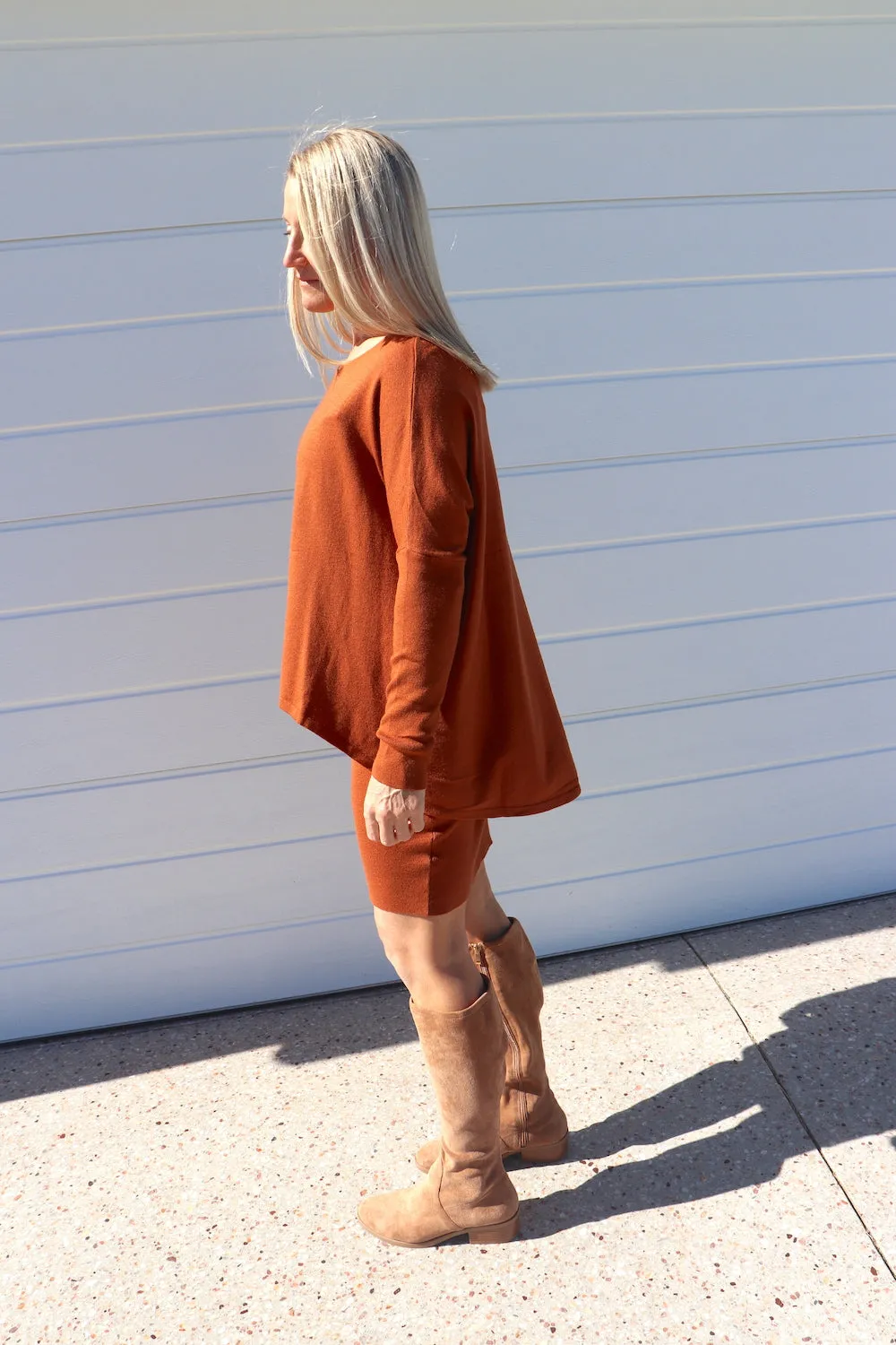 2 in 1 Lux Winter Knit Dress in Rust