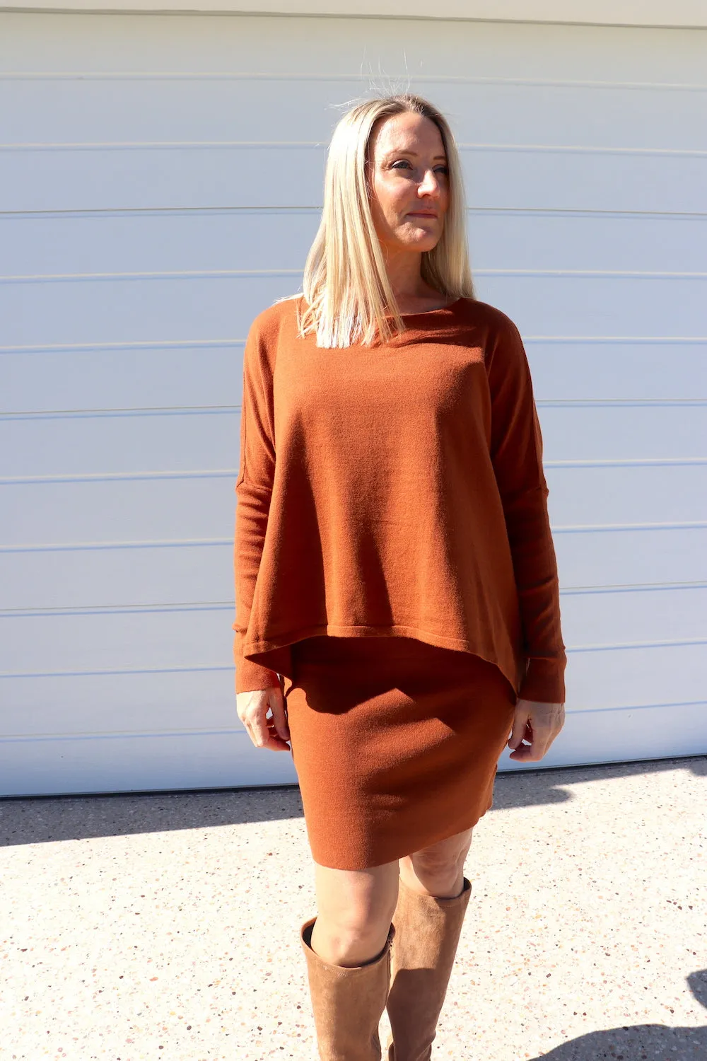 2 in 1 Lux Winter Knit Dress in Rust