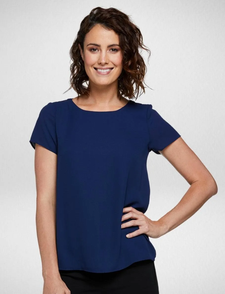 6051S81 Corporate Reflections Harmony Asymmetric Back Short Sleeve Blouse