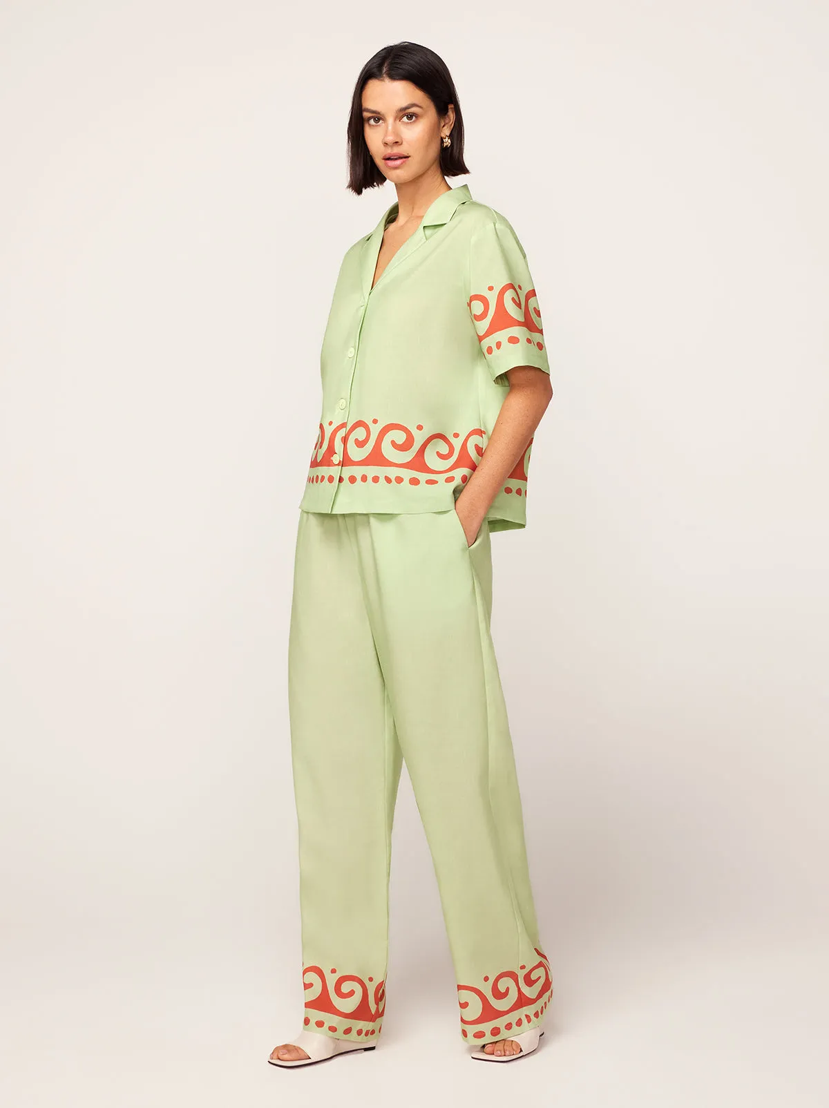 Agatha Pistachio Wave Print Trousers