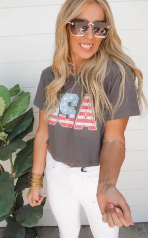 American Flag USA Graphic Crop Tee | FINAL SALE