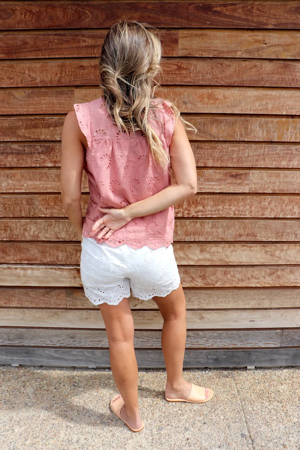 Anglaise Frill Tank Top in Soft Terracotta