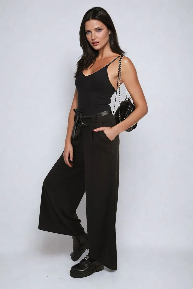 Belted High Waist Wide Leg Trouser