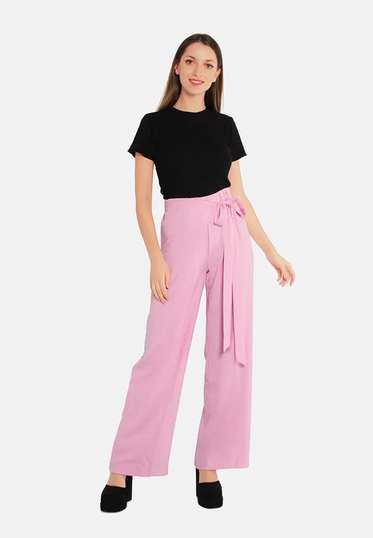 Belted Tie Wide Leg Pants