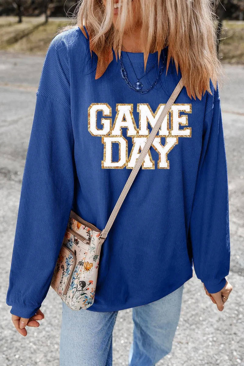 Blue "GAME DAY" Glitter Sweatshirt