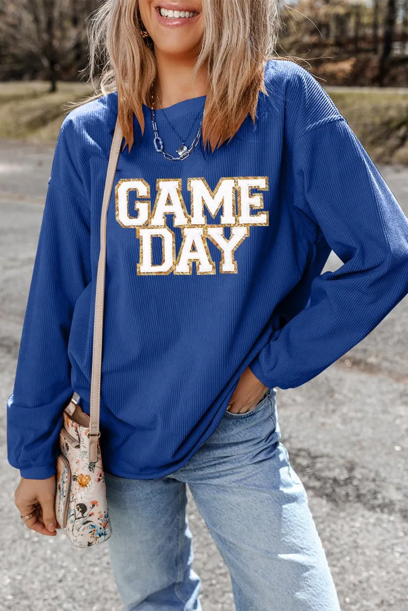 Blue "GAME DAY" Glitter Sweatshirt