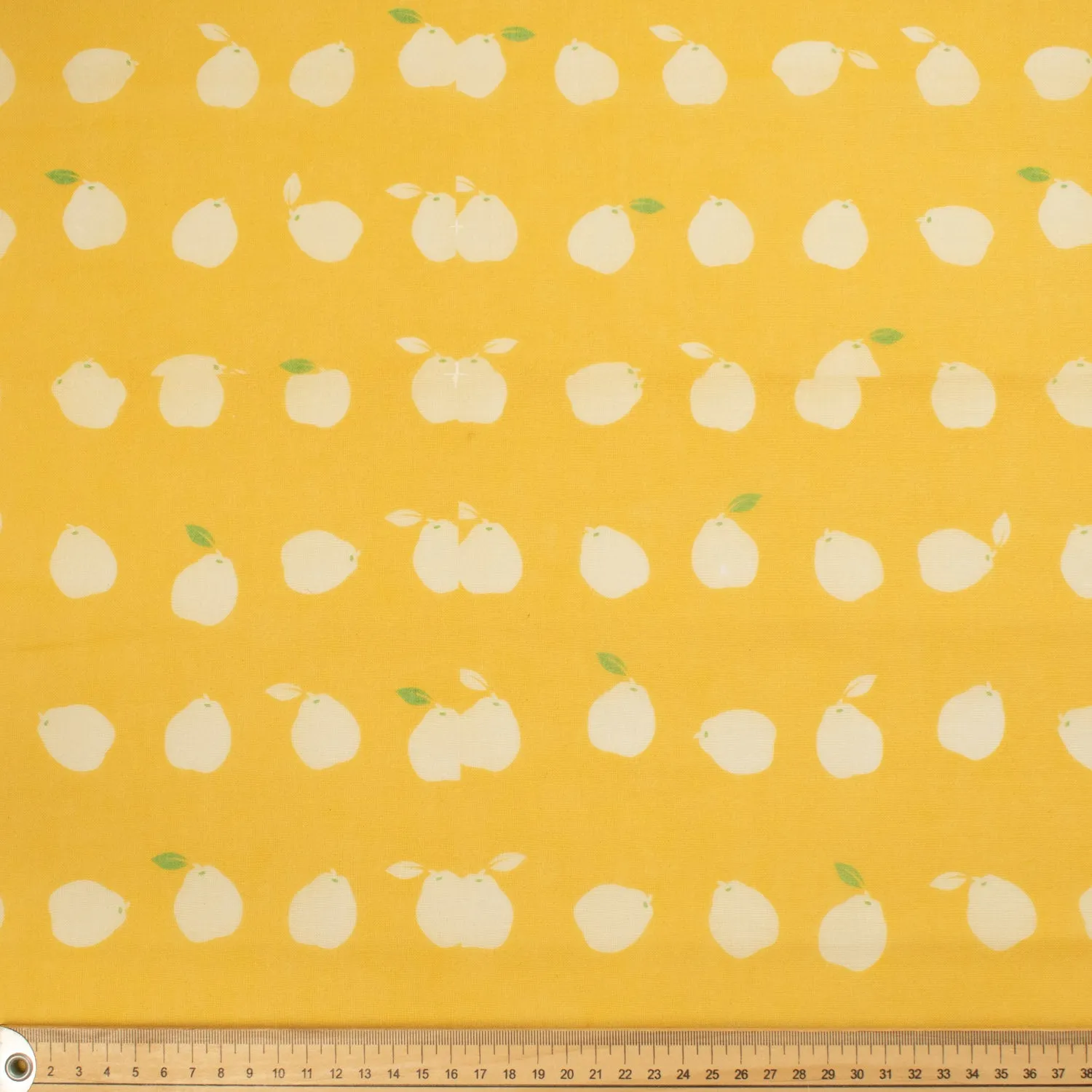 Border Printed Cotton Voile Design-9 Pears on Yellow/Pink Flowers on Cream