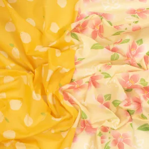 Border Printed Cotton Voile Design-9 Pears on Yellow/Pink Flowers on Cream