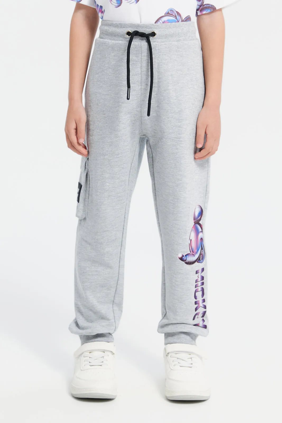 Boys Grey Mickey Mouse Cargo Jogger Pants