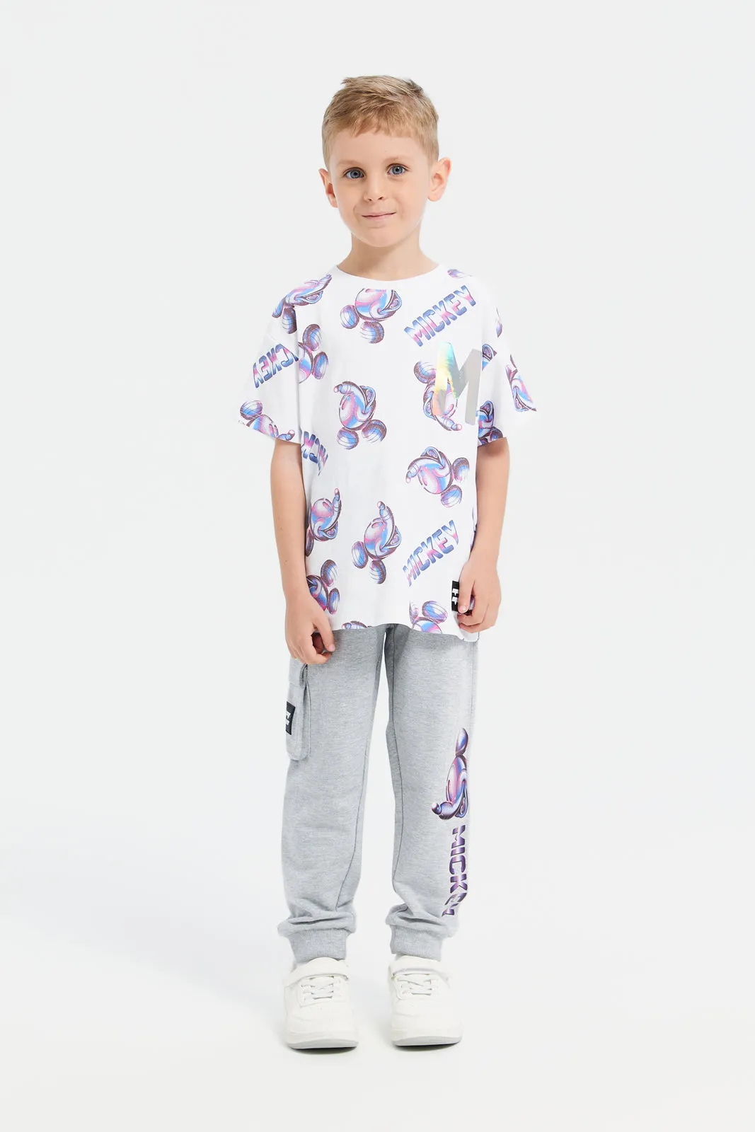 Boys Grey Mickey Mouse Cargo Jogger Pants