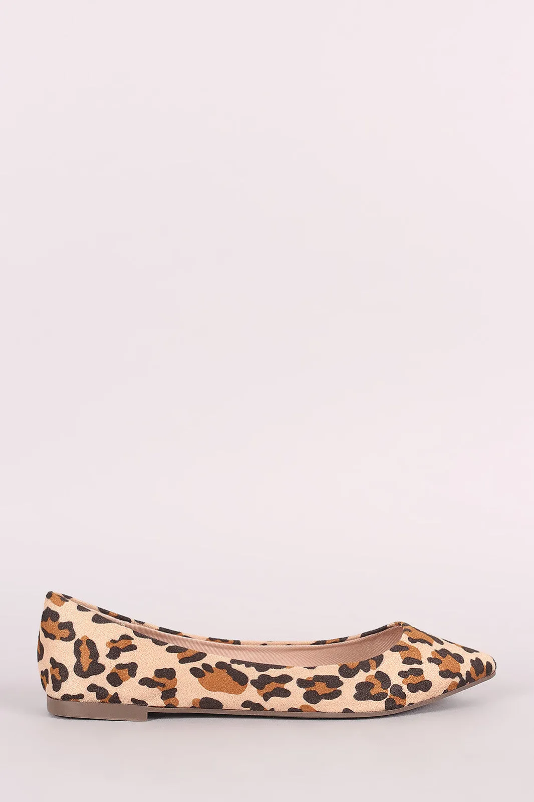 Breckelle Leopard Vegan Suede Pointy Toe Flats