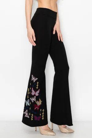 Butterfly Embroidered Bell Bottom Yoga Pants