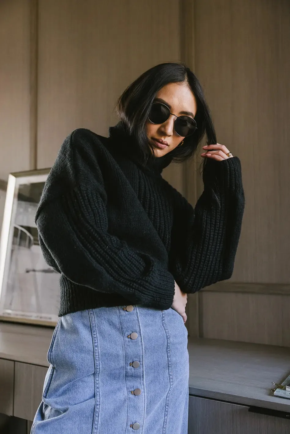 Catherine Turtleneck Sweater in Black - FINAL SALE