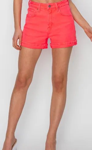 Coral High RIse Cuffed Shorts