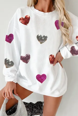 Corduroy Valentine Hearts Patches Sweatshirt