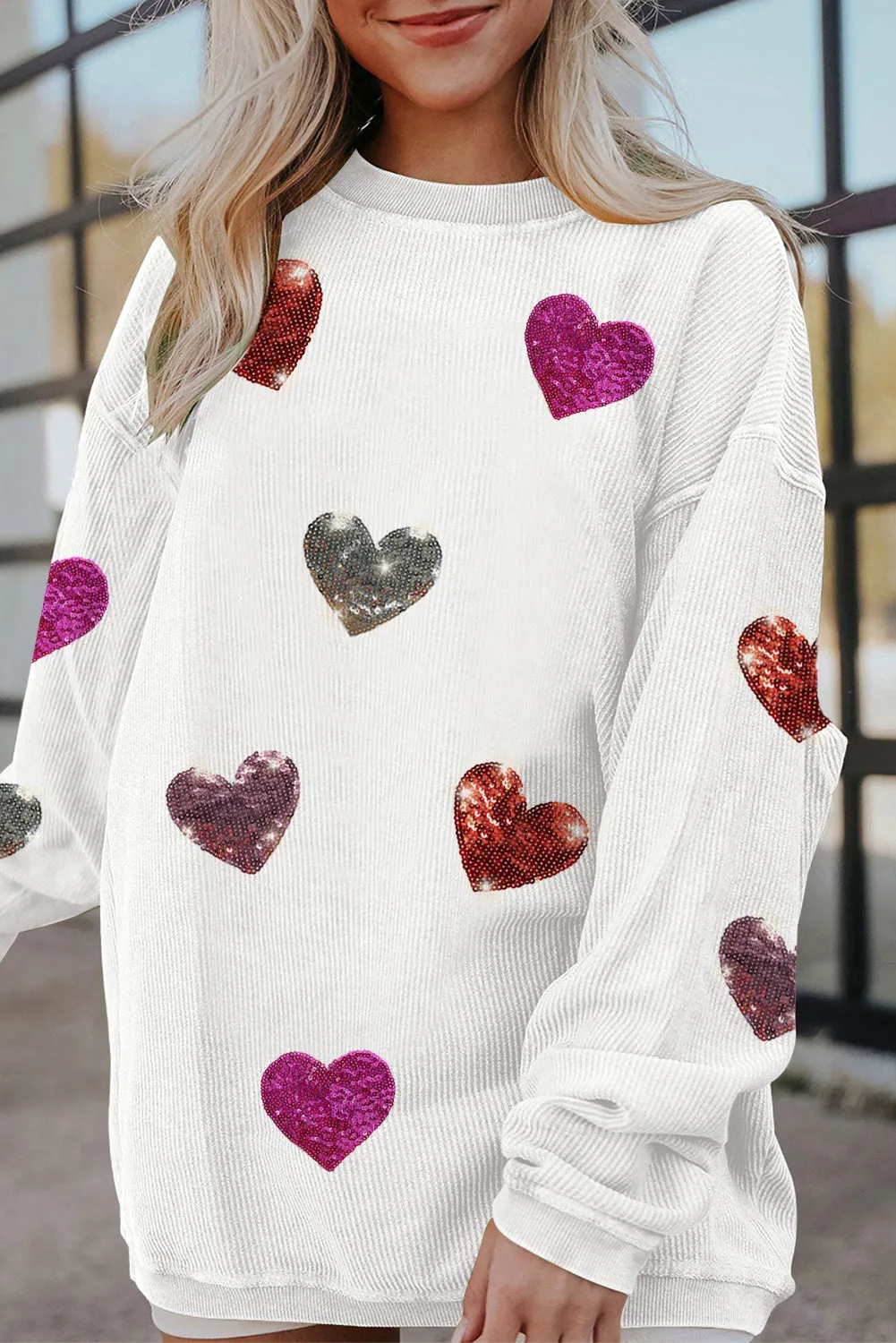 Corduroy Valentine Hearts Patches Sweatshirt