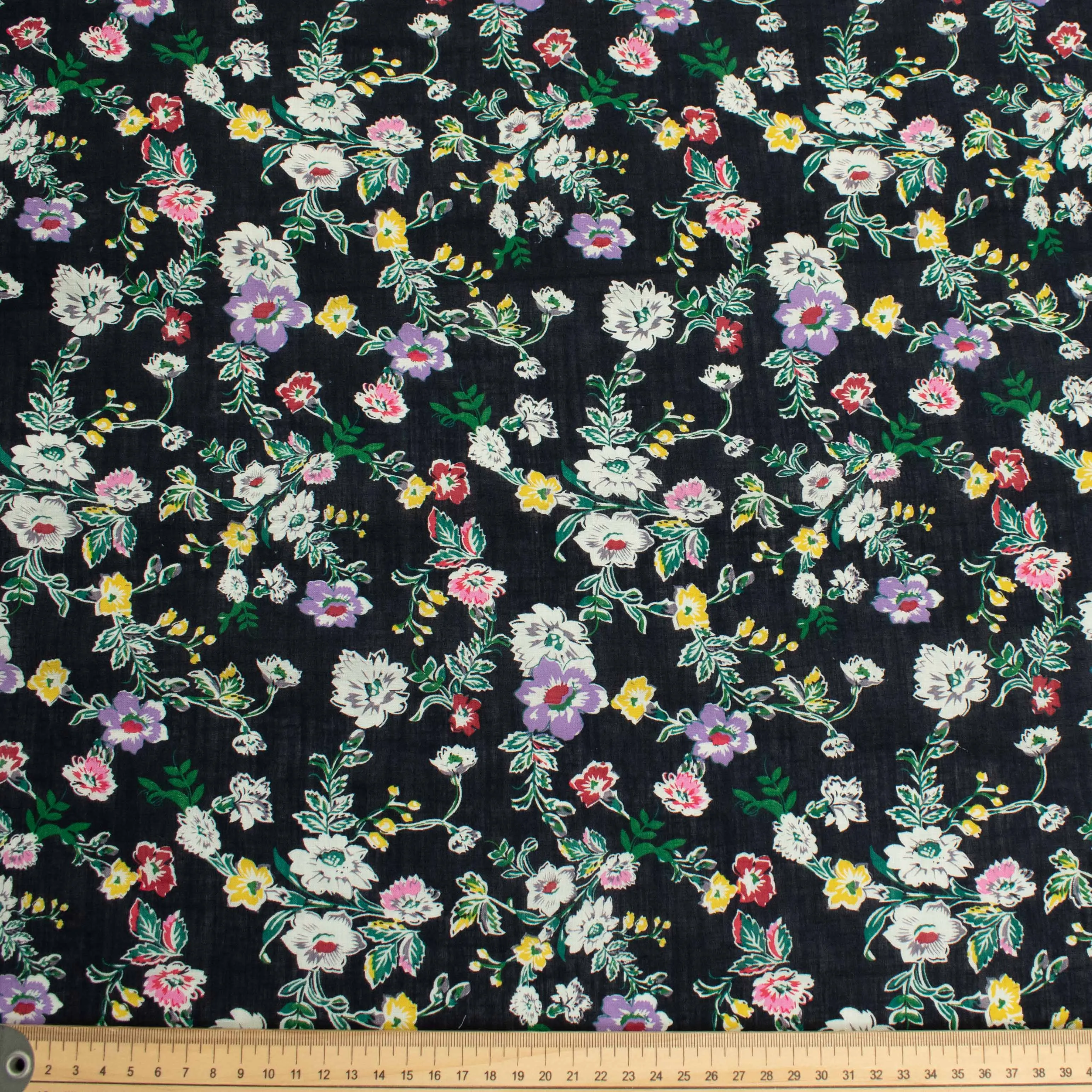 Crinkle Cotton Prints Design-13 Lilac Floral on Navy