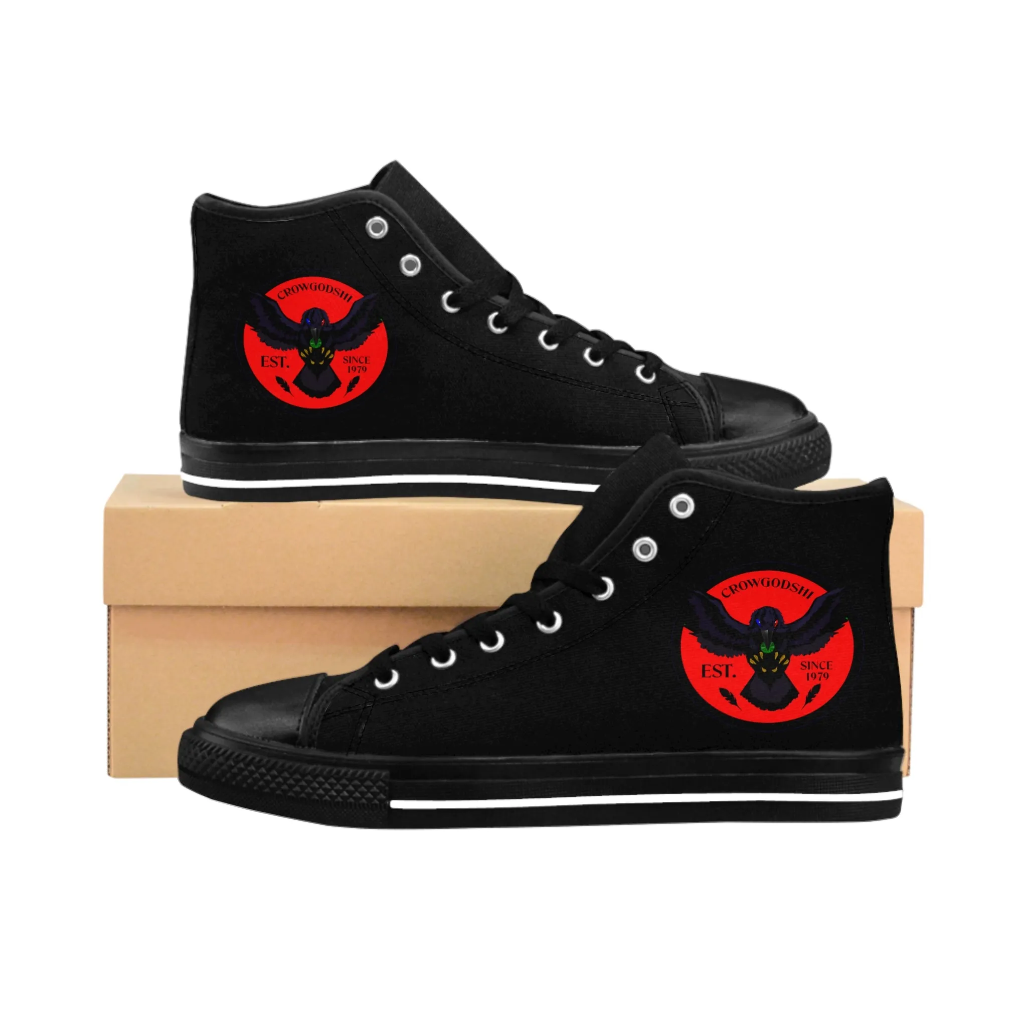 Crowgodshi 2nd Gen. High-Tops, Black on Black w/ RED LOGO