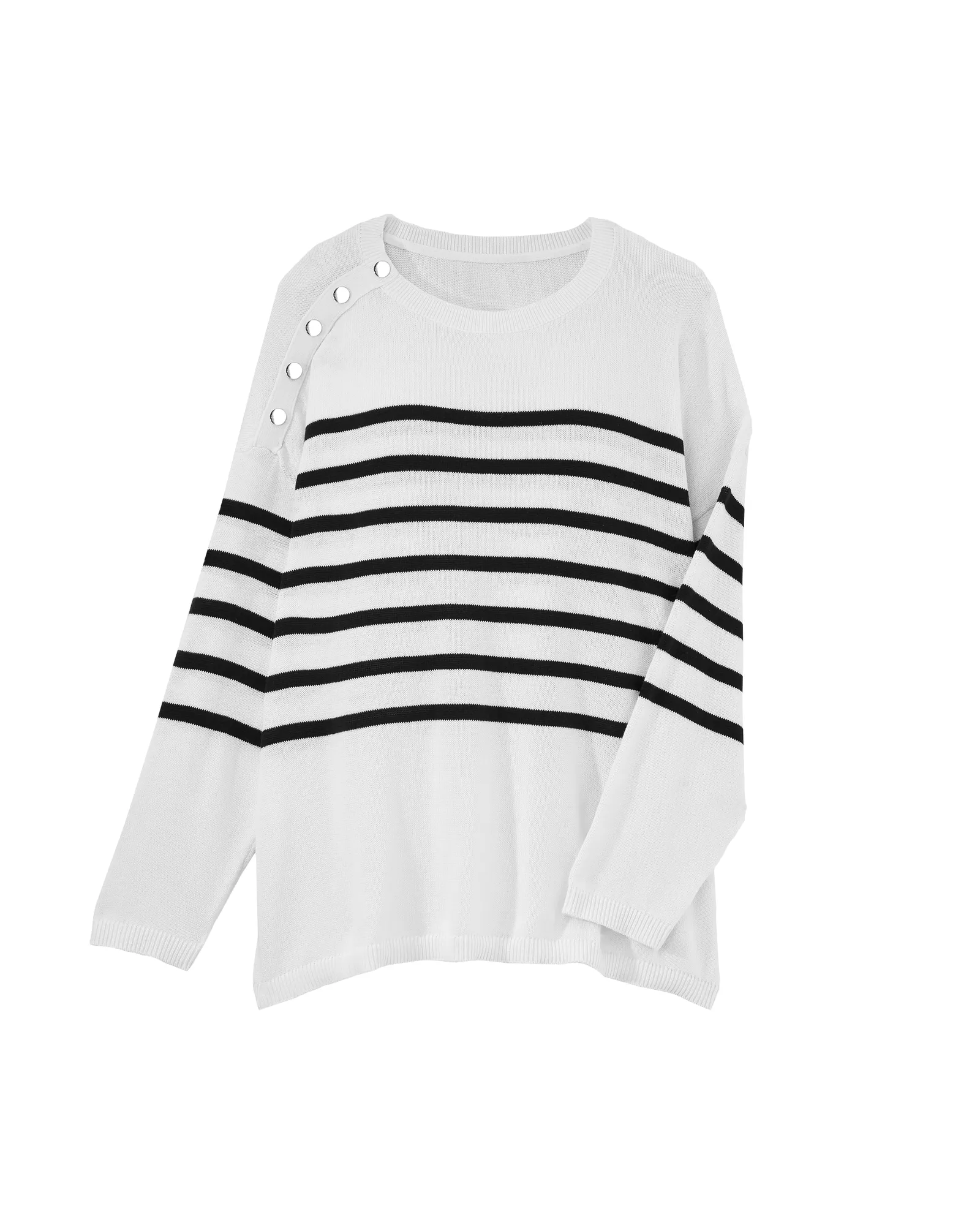 Debra Snap Detail Sweater | White / Black