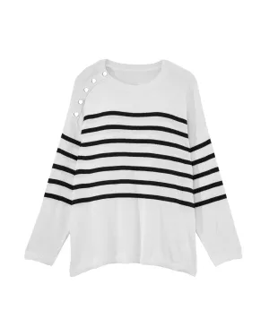 Debra Snap Detail Sweater | White / Black