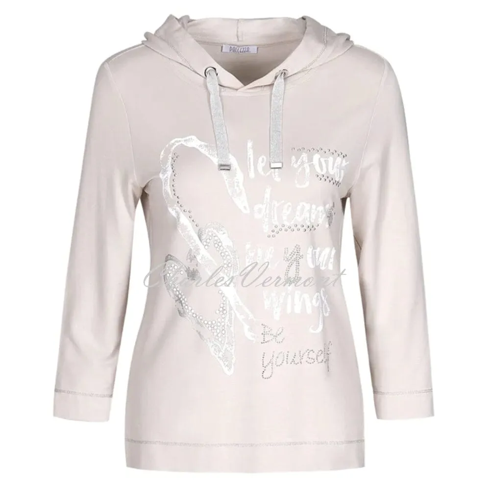 Dolcezza 'Let Your Dreams be Your Wings' Hoodie Top With Diamante Detail - Style 22143 (Beige)