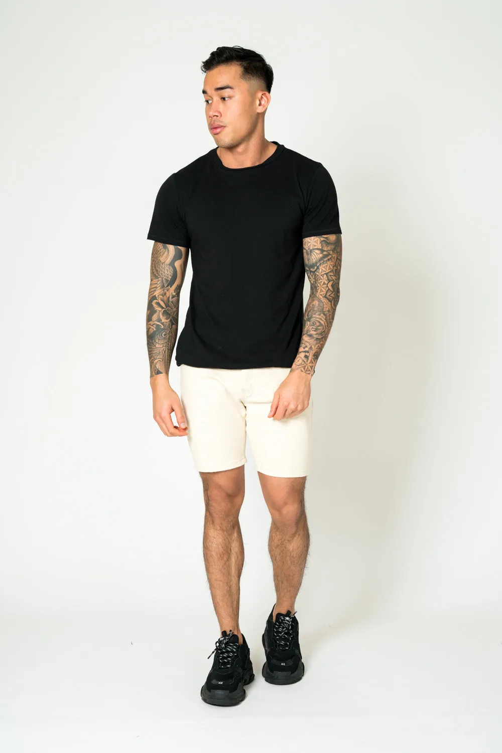 Ecru Slim-Fit Denim Shorts