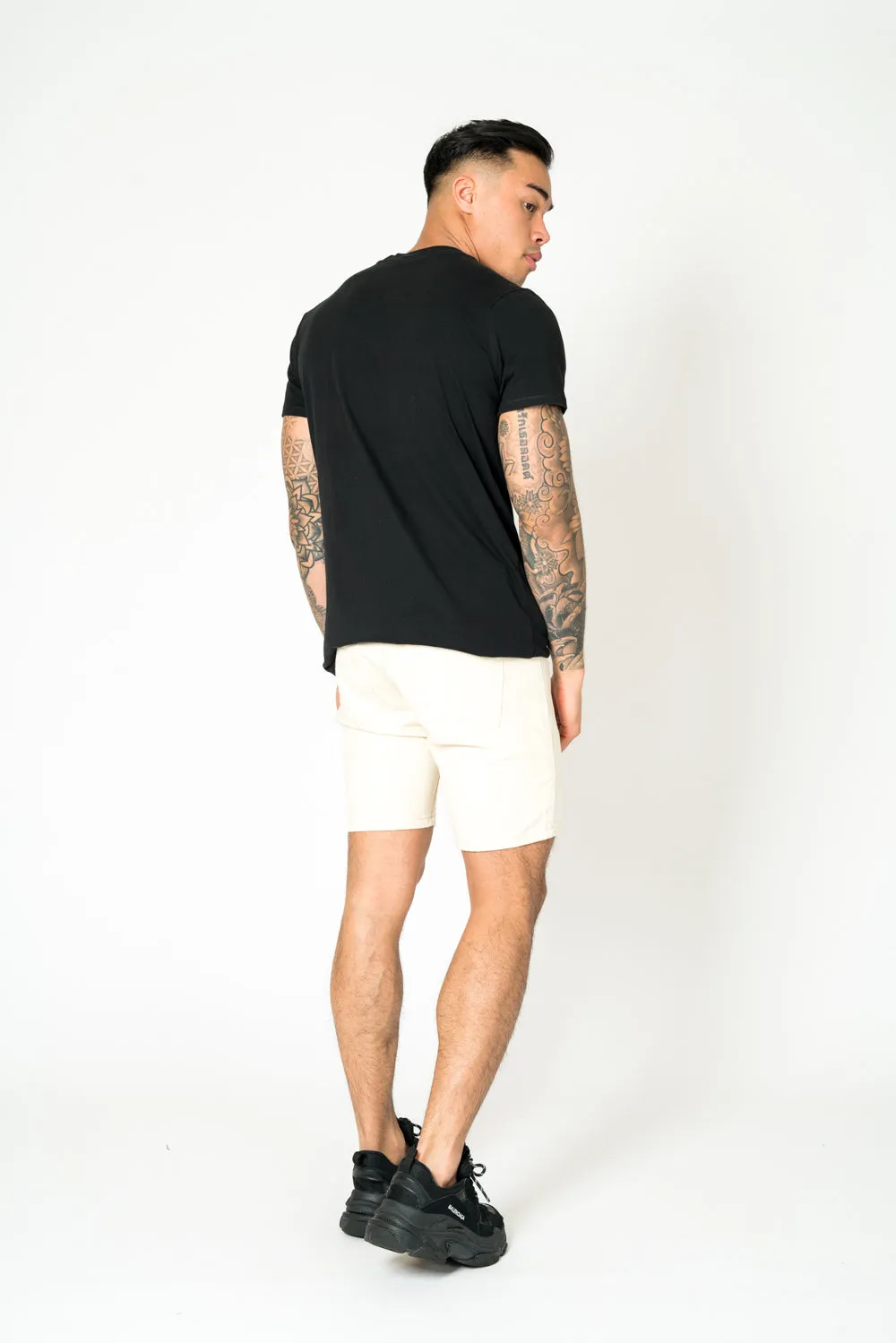 Ecru Slim-Fit Denim Shorts