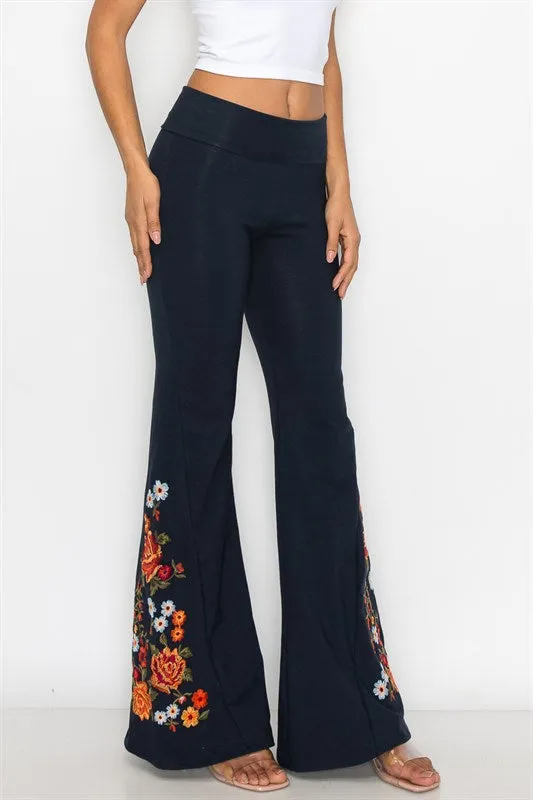 Embroidered bell bottoms with flowers