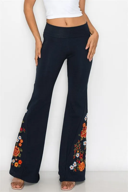 Embroidered bell bottoms with flowers