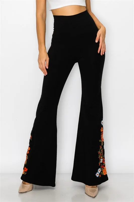 Embroidered bell bottoms with flowers