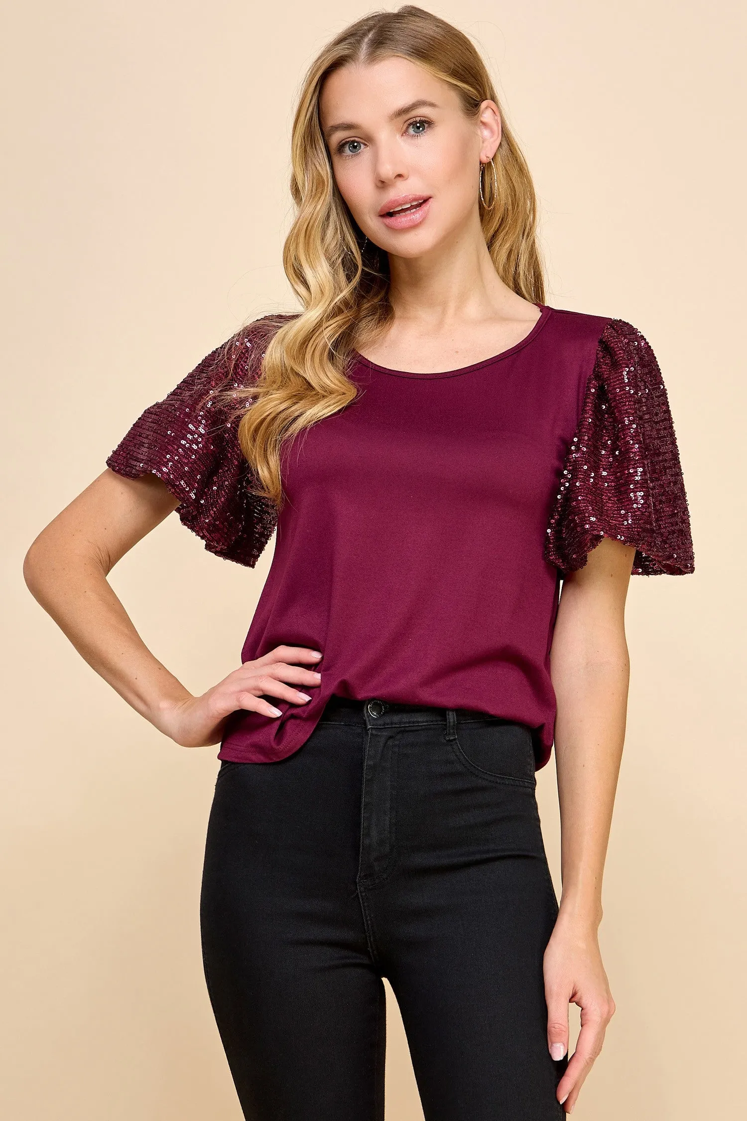 Fashion Express Sequin Sleeve Top- 2 Colors!