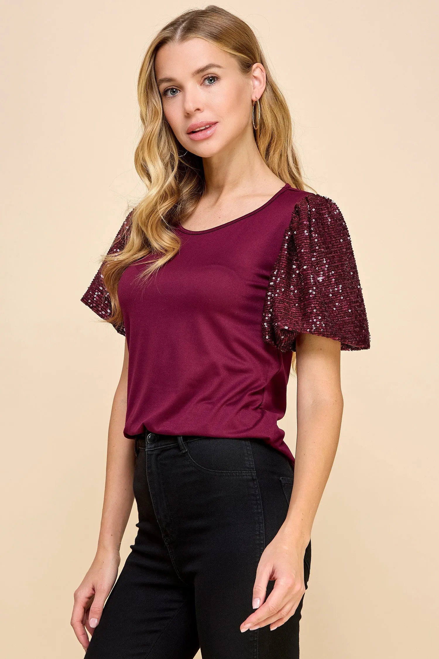 Fashion Express Sequin Sleeve Top- 2 Colors!