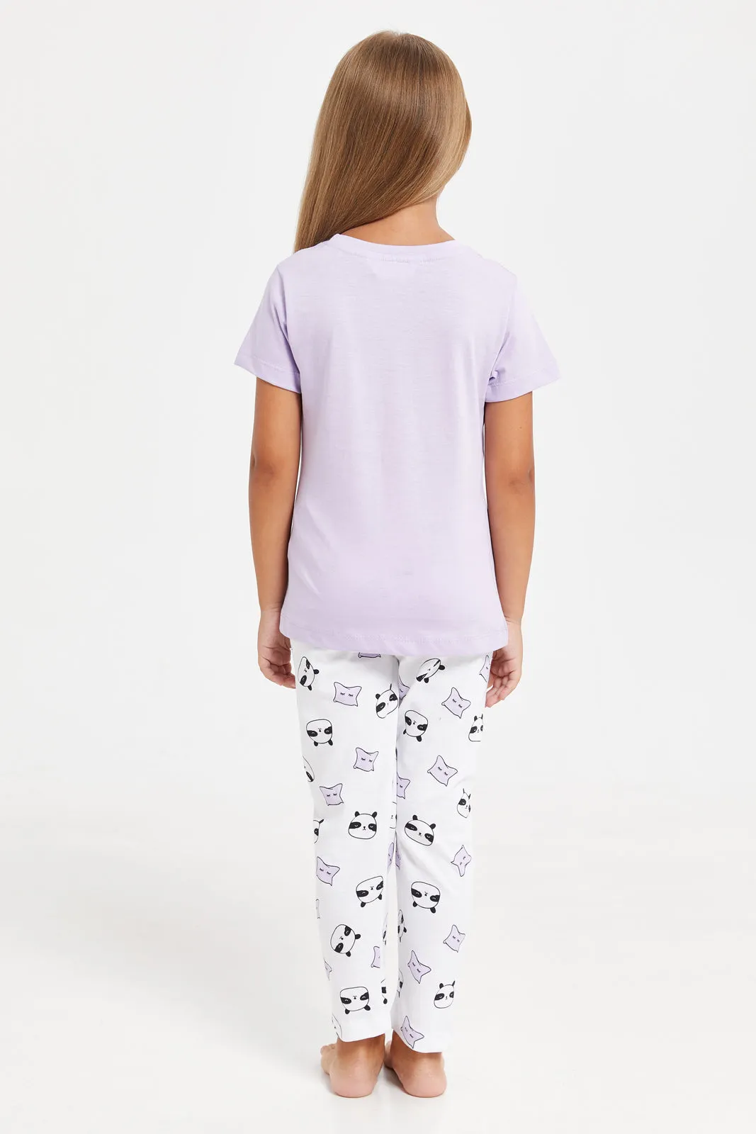 Girls Lilac And White Printed Pyjama Set (2 Piece)