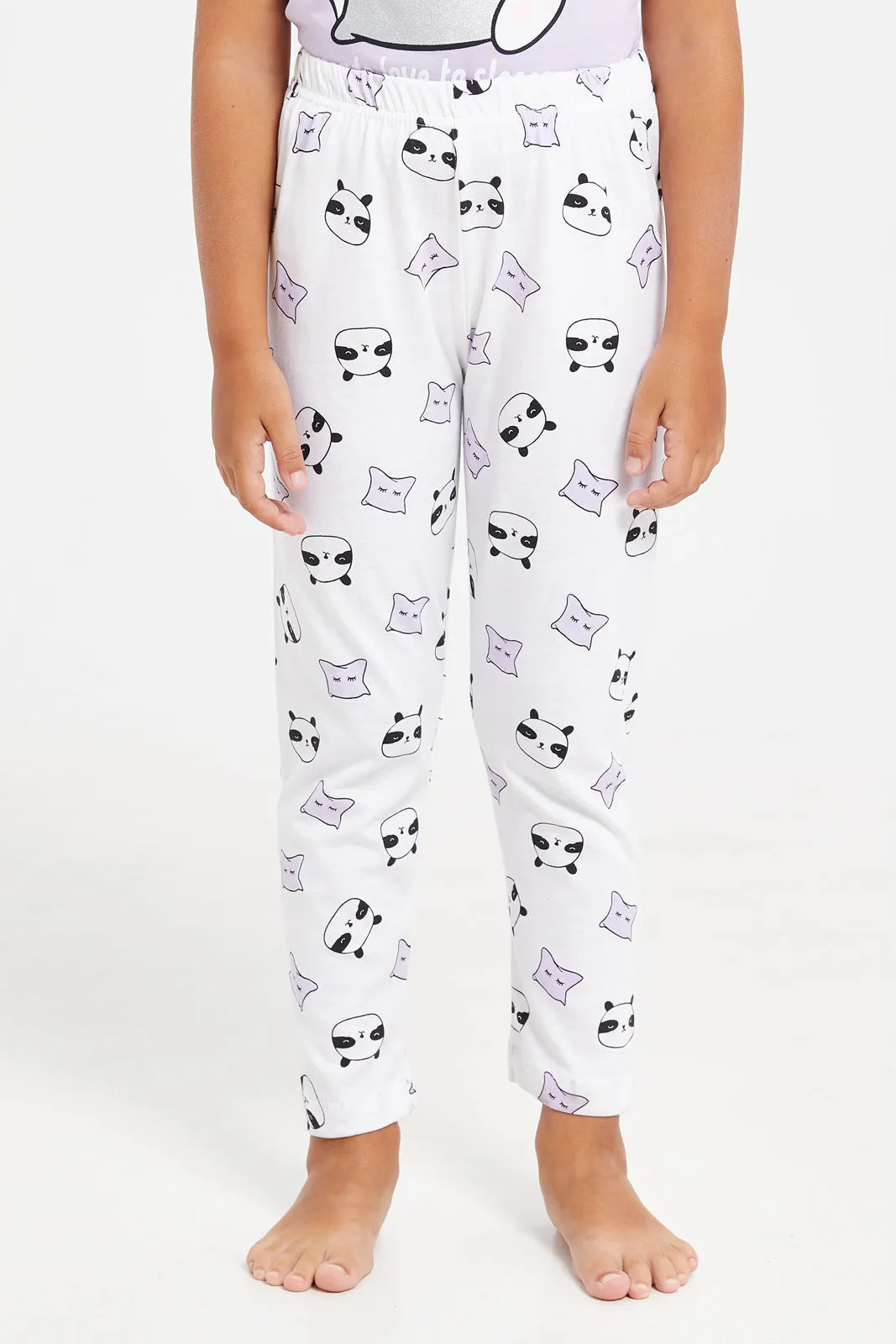 Girls Lilac And White Printed Pyjama Set (2 Piece)