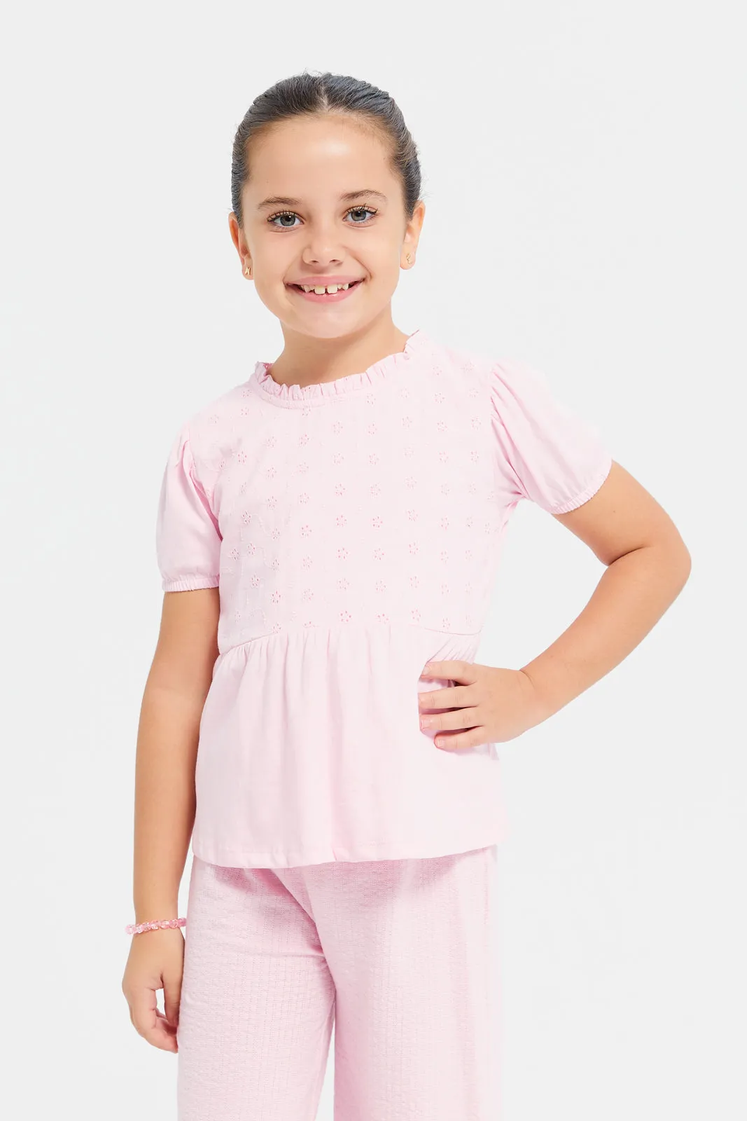 Girls Pink Embossed Top