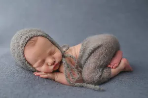 Gray Mohair Newborn Pants and Hat Set