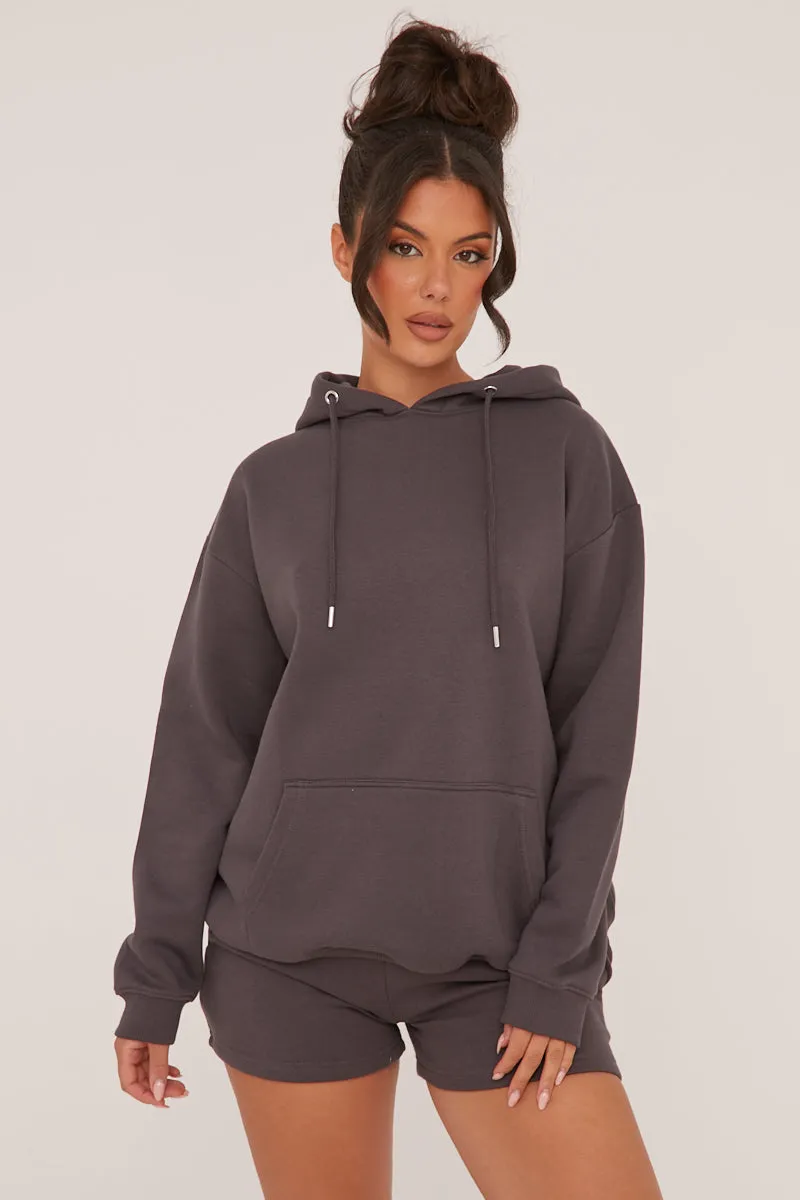 Grey Oversized Hoodie & Shorts Loungewear Co-ord Set - Niva