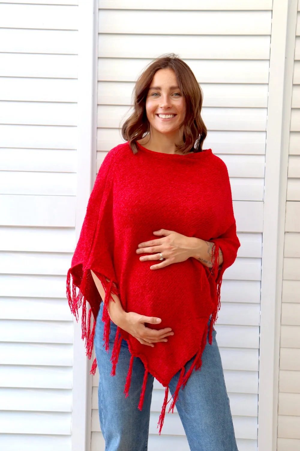 Heartland Poncho In Cherry Red