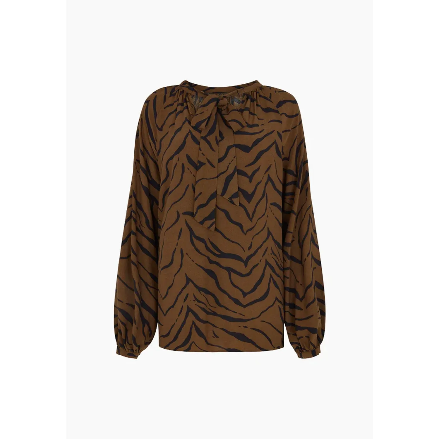 Helena Bow Detail Tiger Print Blouse In Brown