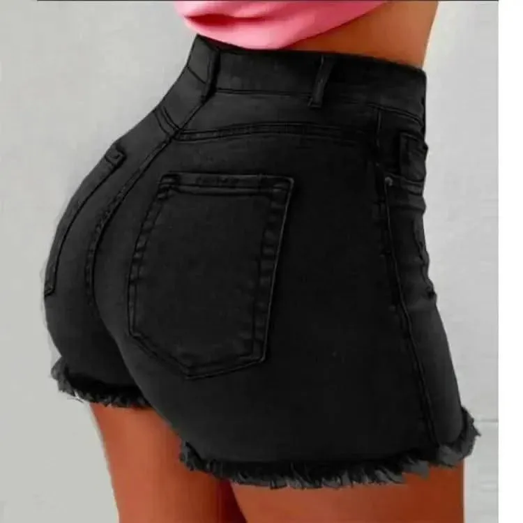 High Waist Distressed Denim Shorts