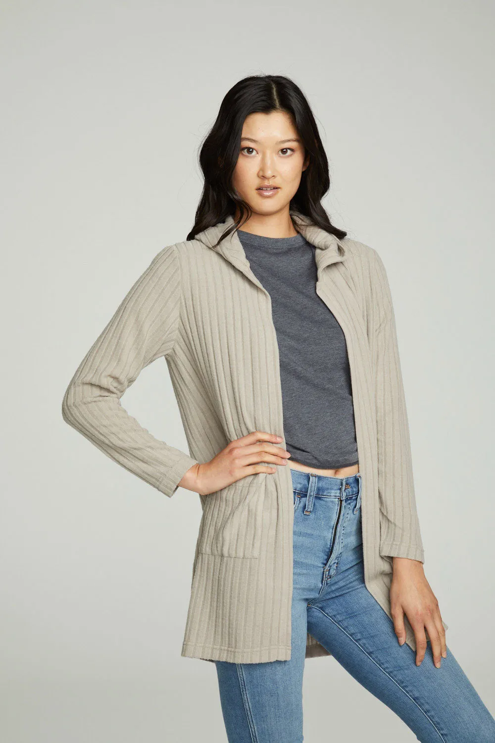 Hooded Open Duster Cardigan With Pockets