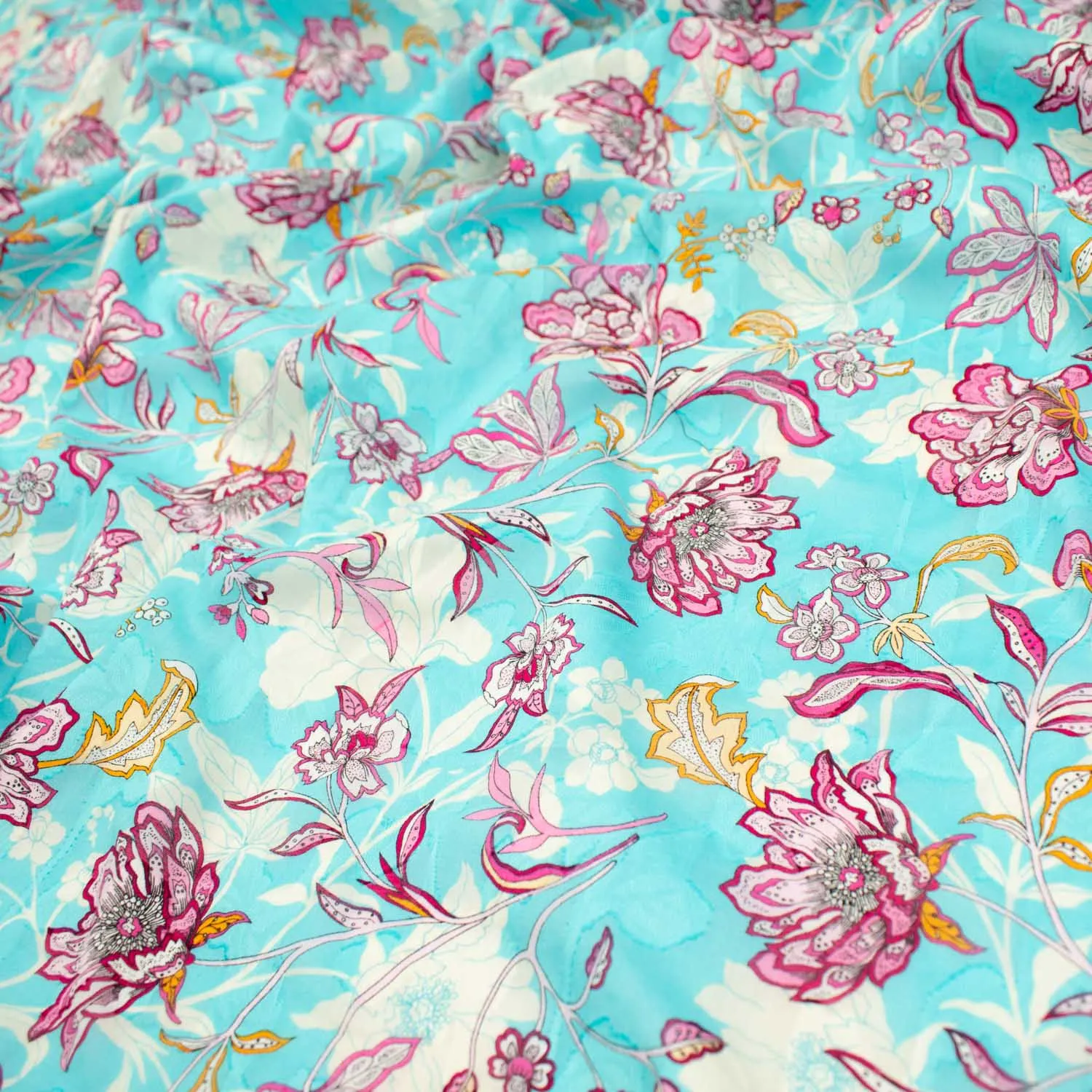 Japanese Pure Cotton Lawn Prints Design-144 Pink Abstract Flowers on Blue