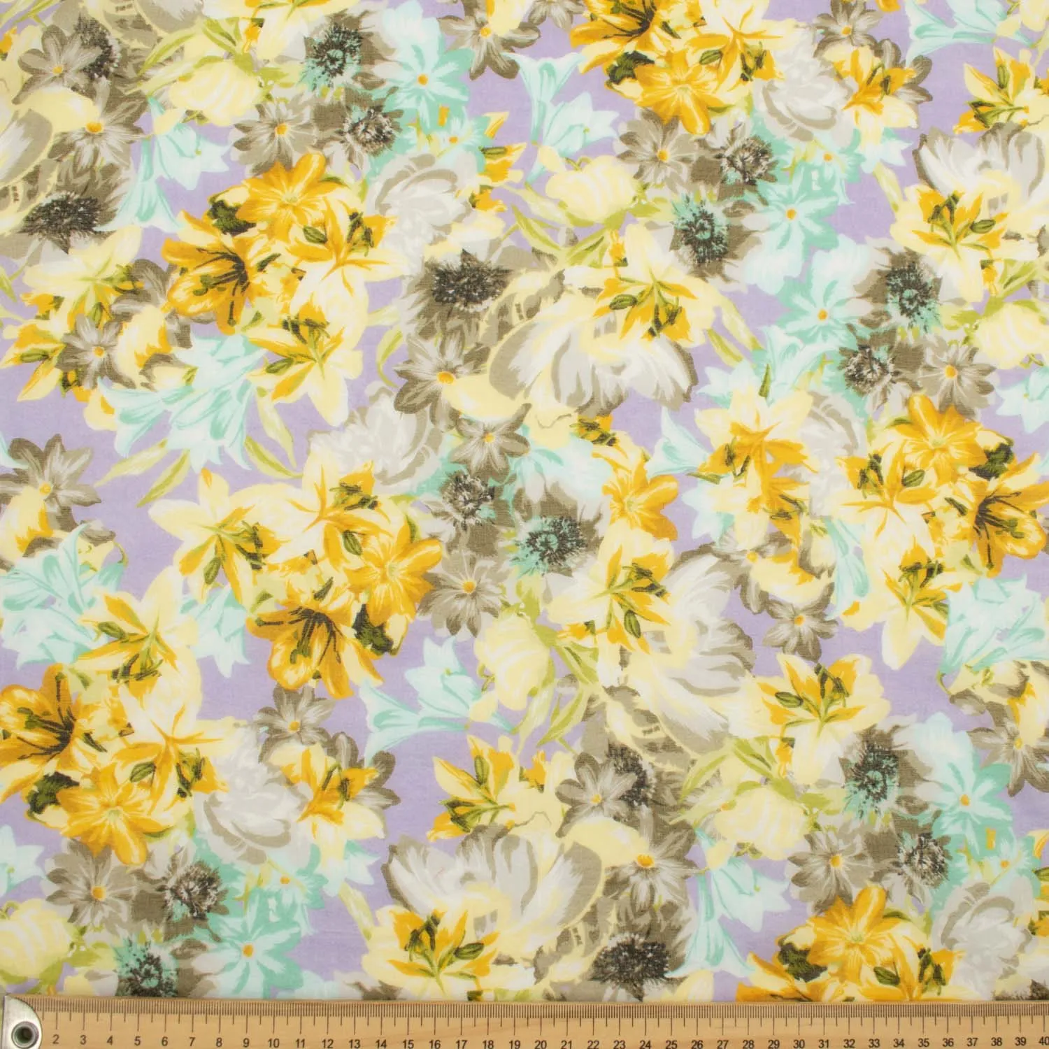 Japanese Pure Cotton Lawn Prints Design-206 Large Yellow Flowers on Lilac