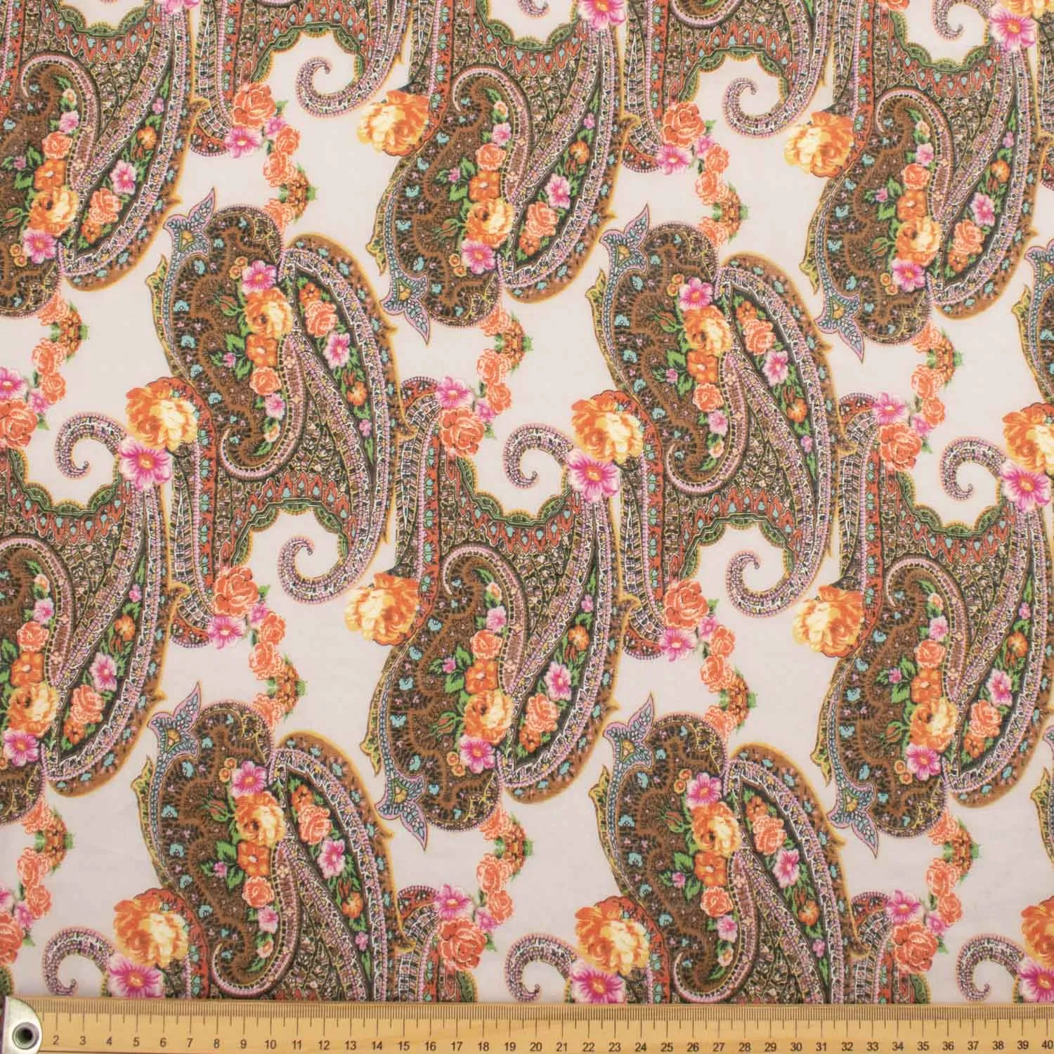 Japanese Pure Cotton Lawn Prints Design-212 Brown & Pink Paisley on Baby Pink