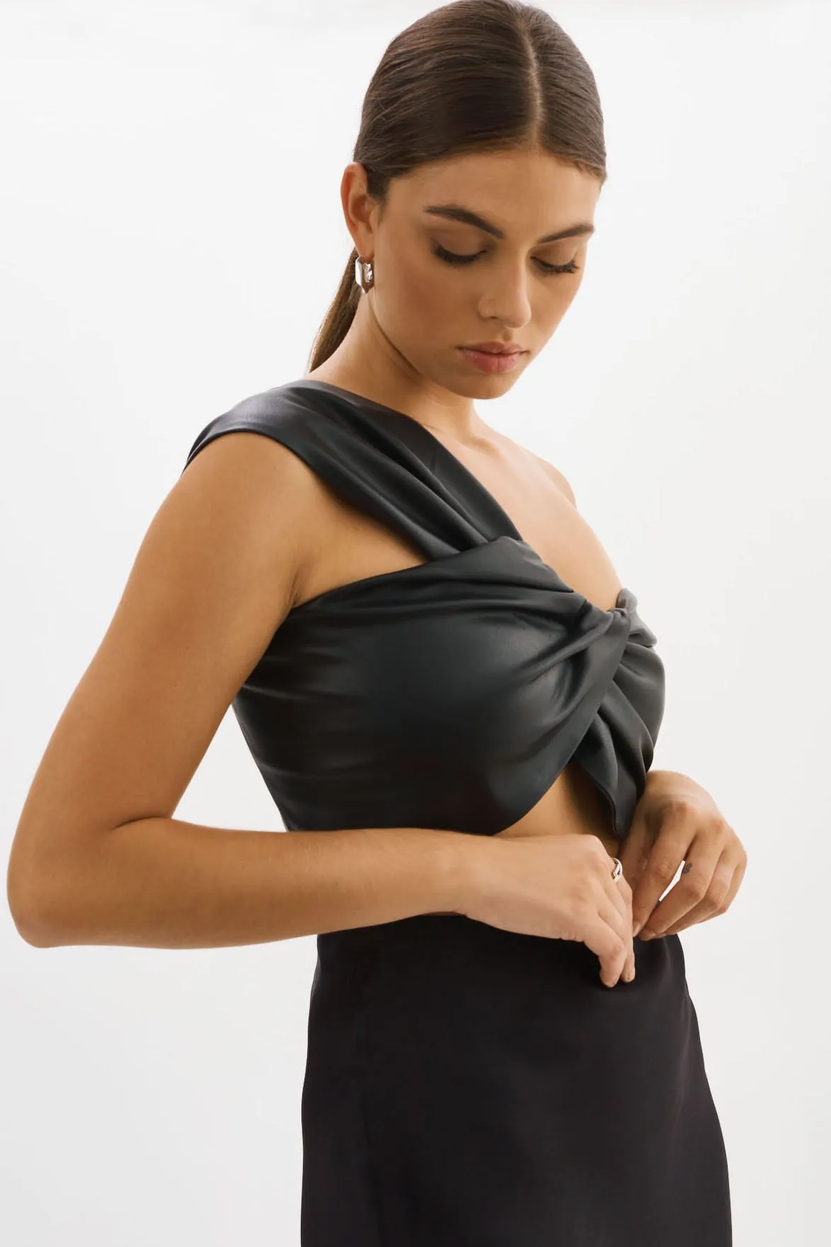 JOLIE | Faux Leather One Shoulder Top