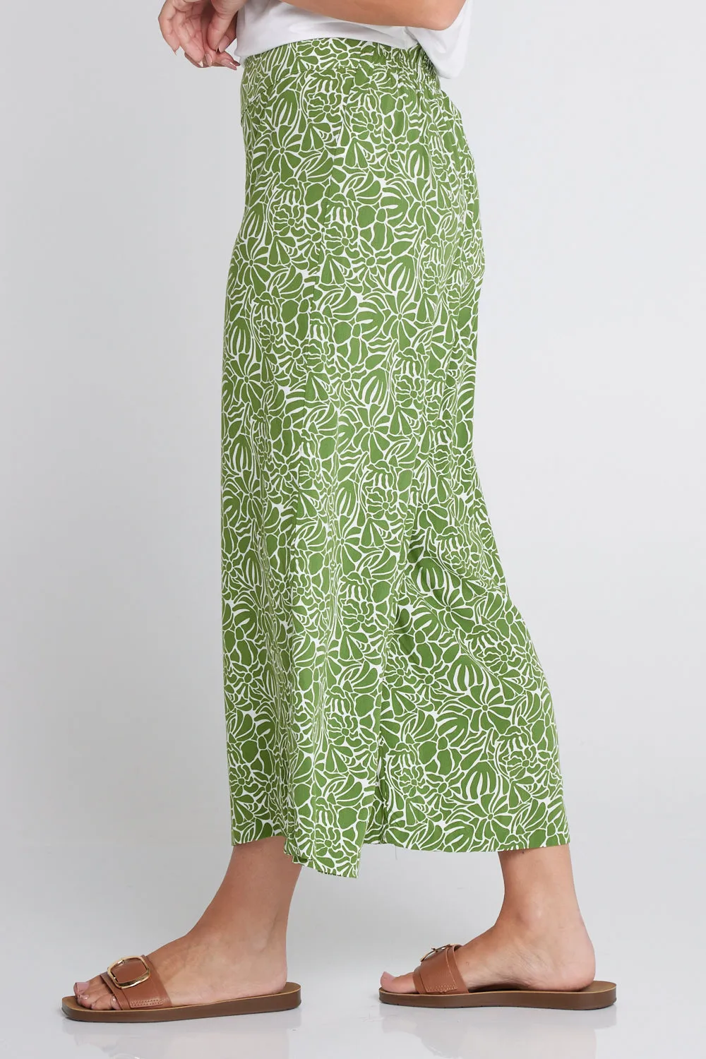 Leaves of Love Print Pants - Avocado