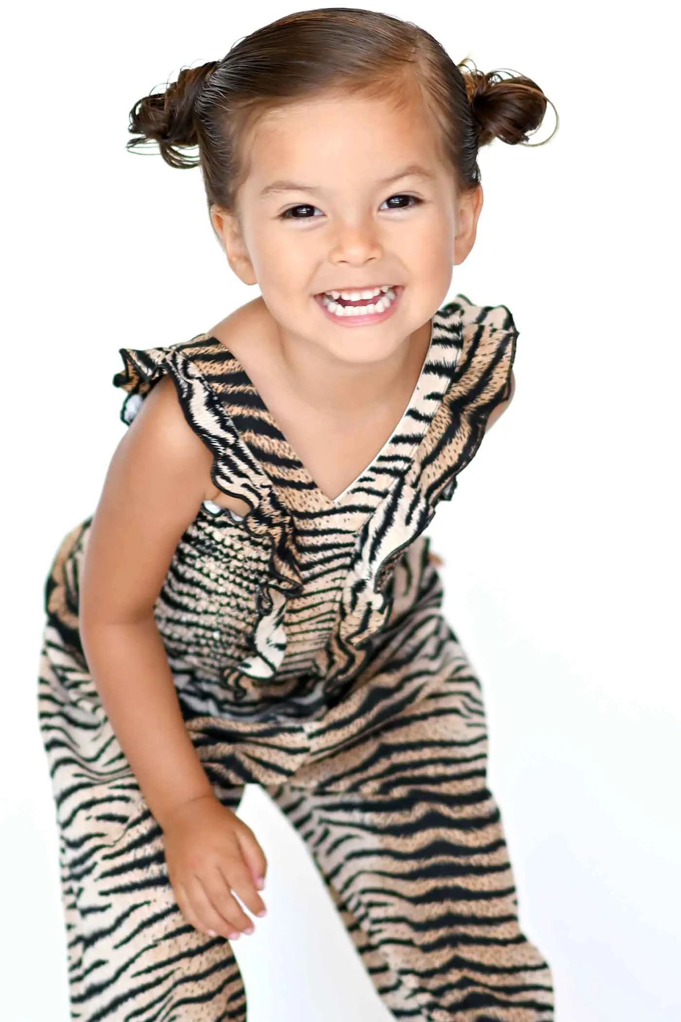 Little Girls Tiger Print Smocked Top Jumpsuit